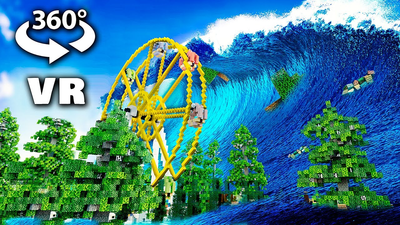 VR 360&deg; TSUNAMI WAVE HITS THE PARK (Minecraft Animation)