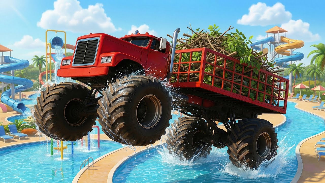 Massive Cleanup Mission! 💦🚛 | Monster Truck Removes Trash From the Water Park | Vehicles Animation