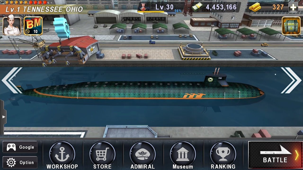 Warship Battle: TENNESSEE OHIO submarine in Boss Attack gameplay.