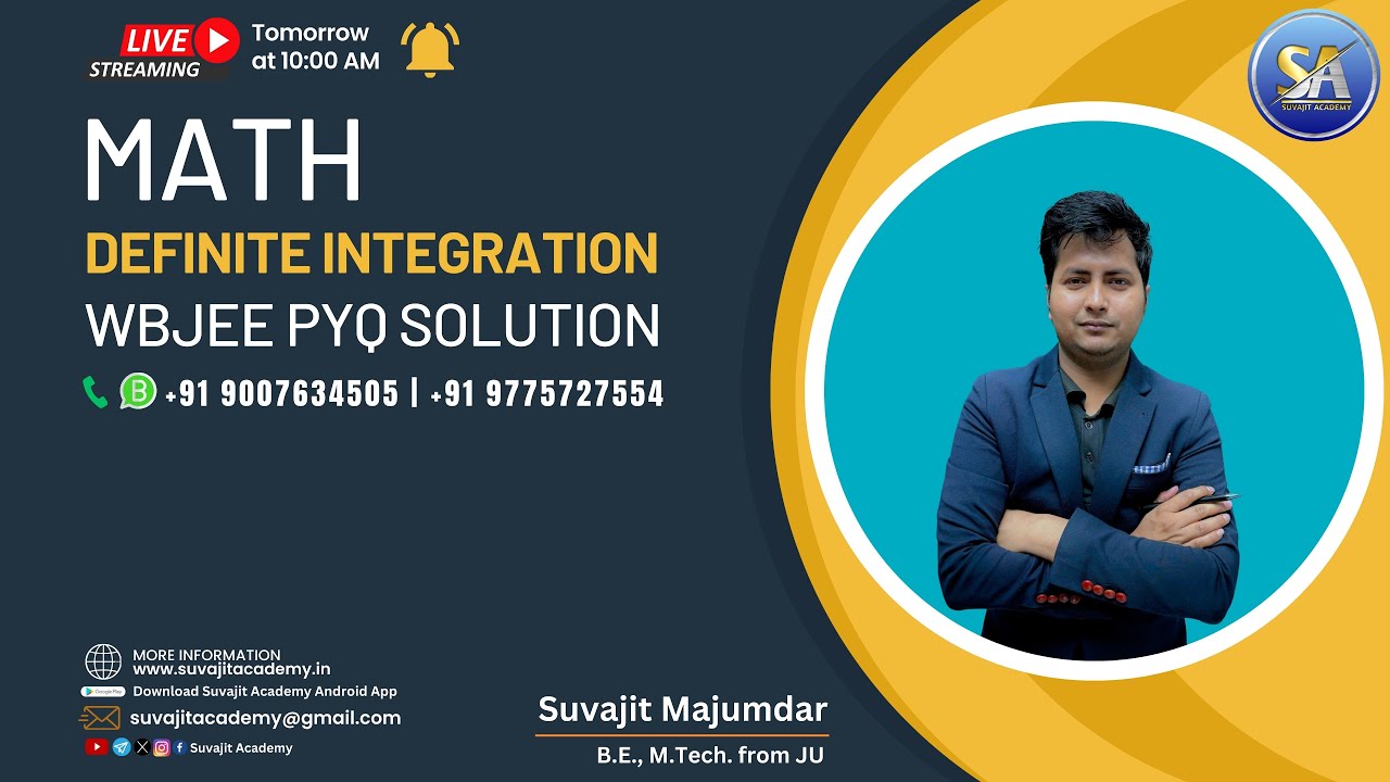 Math Definite Integration WBJEE Previous Year Question Solution | Suvajit Academy #wbjee