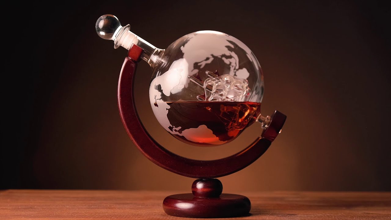 Kemstood Whiskey Globe Decanter (28 Oz) Etched World - Home Bar Accessories