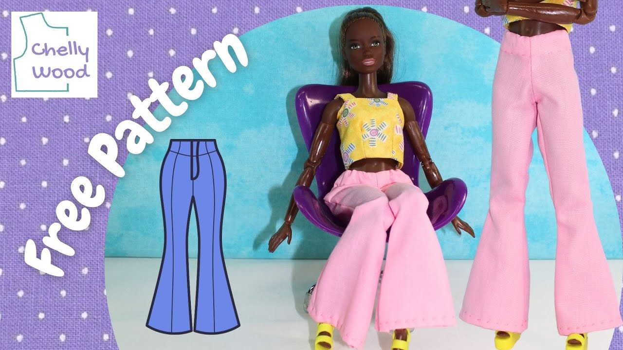 Free Doll Clothes Patterns: Are bell bottoms back in style? Yep! Sew a pair for #Barbie! #diy #dolls