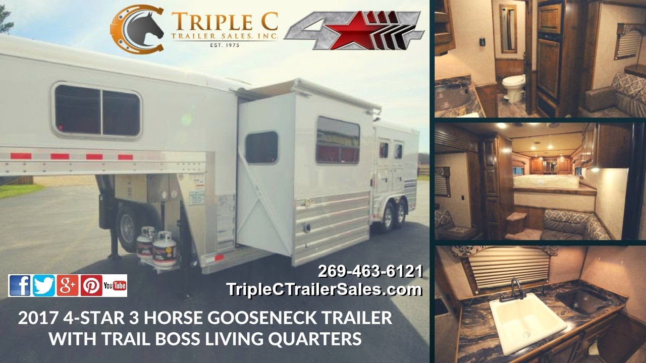 2017 4-Star 3 Horse Gooseneck Trailer w Trail Boss LQ