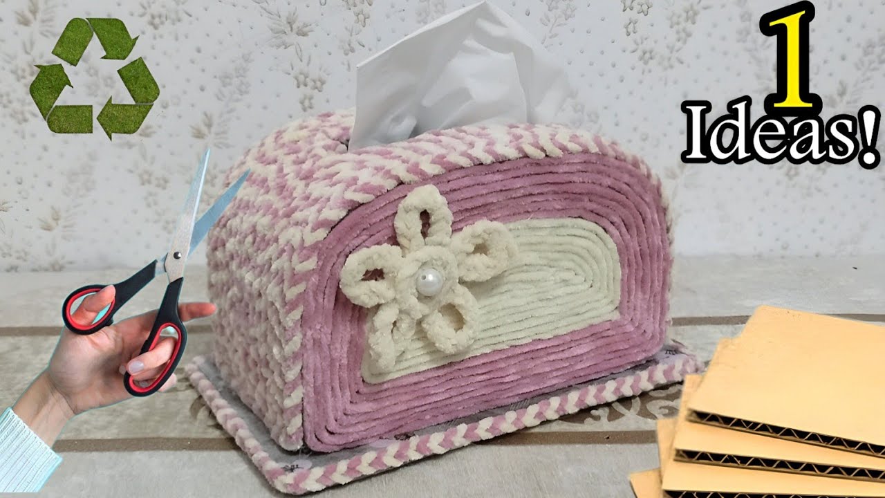 ♻️Cardboard Recycling + A Little Yarn😱I Can’t Believe I Made This Tissue Box Holder with Cardboard!
