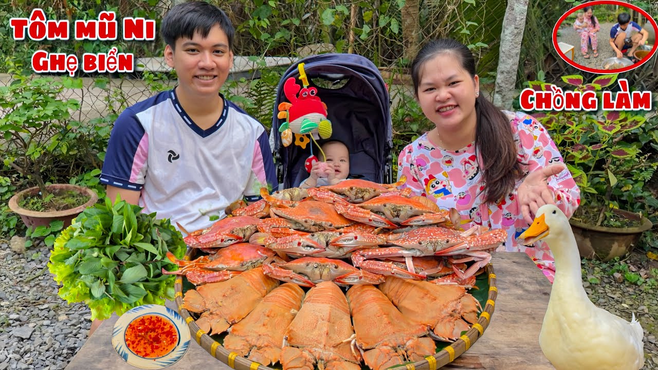 Hạch Phúc Khi Chồng Tẩm Bổ Cho Vợ Ăn Mâm Hải Sản Tôm Mũ Ni Ghẹ Biển Khổng Lồ Cùng Hủ Tiếu