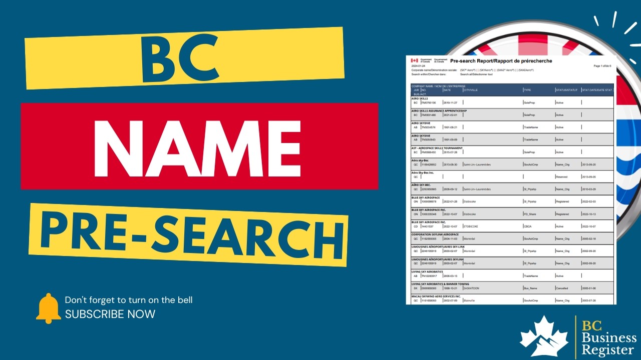 BC Name Pre-Search Service: How to Reserve Your Business Name in British Columbia