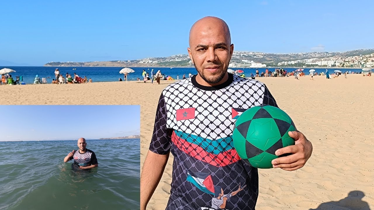 تبحيرة 5/5 مع حصة رياضية في الشاطئ البلدي لمدينة طنجة شمال المغرب 🇲🇦