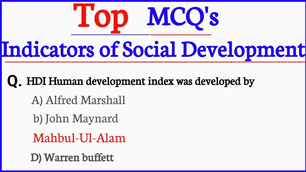Mcqs of Indicators Of Social Development || HDI Mcqs || Top Mcqs Human Development Index