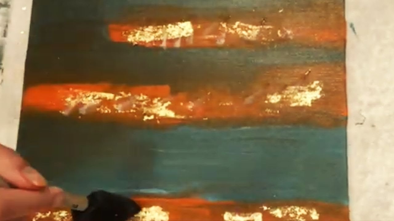 DIY Orange, Teal and Gold Leaf Glitter Abstract Canvas painting 