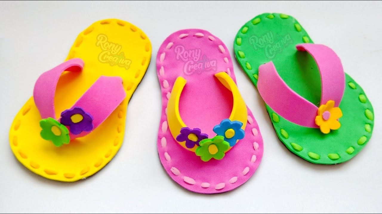 Como hacer Sandalias con goma eva o foamy paso a paso - Chanclitas de Fomi DIY | 