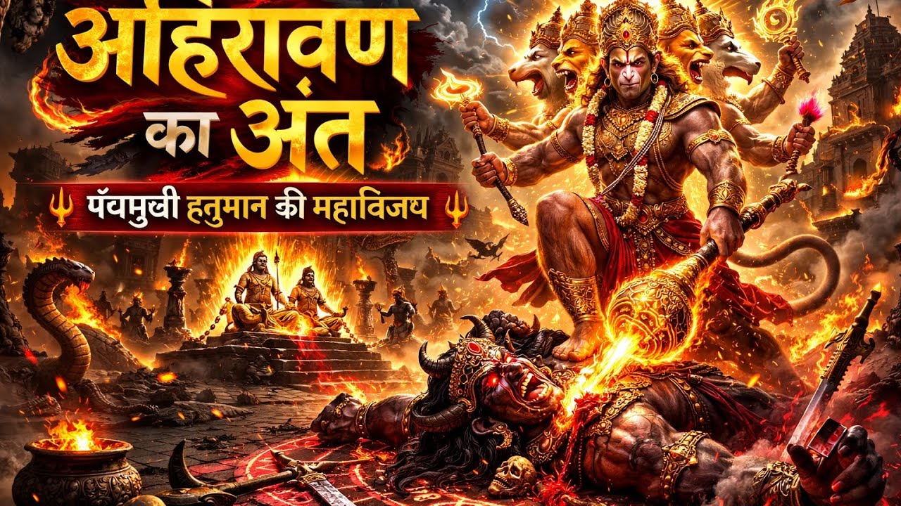 हनुमान और अहिरावण का अंत : पंचमुखी हनुमान #mythology #ytshorts #भक्ति