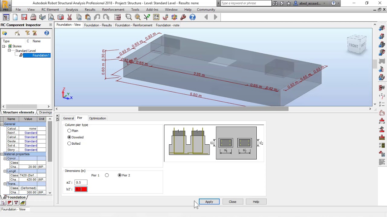 Combined footing in Robot Structural Analysis