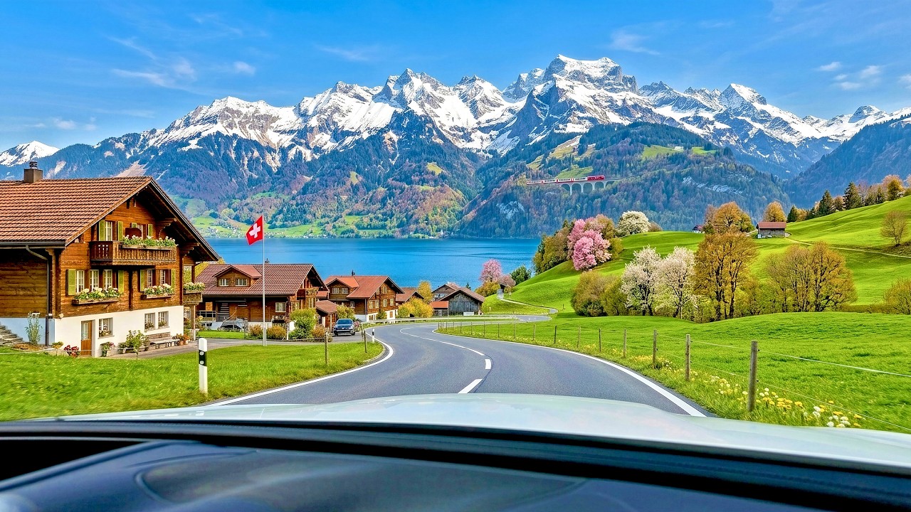 4K A trip through the Swiss mountains by car | Mountain roads and alpine landscapes of Switzerland
