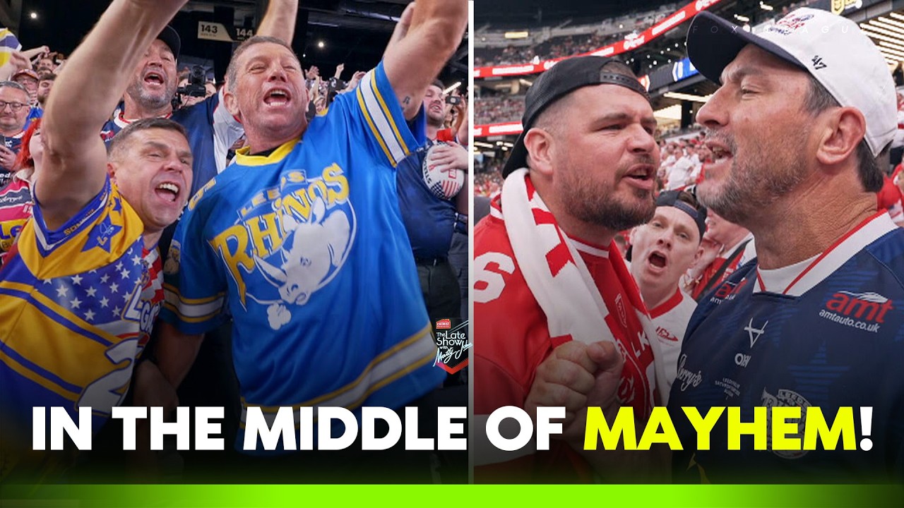 “I was sh*tting myself” Fletch & Hindy rile up English SUPER FANS in Vegas 😂 | Fox League