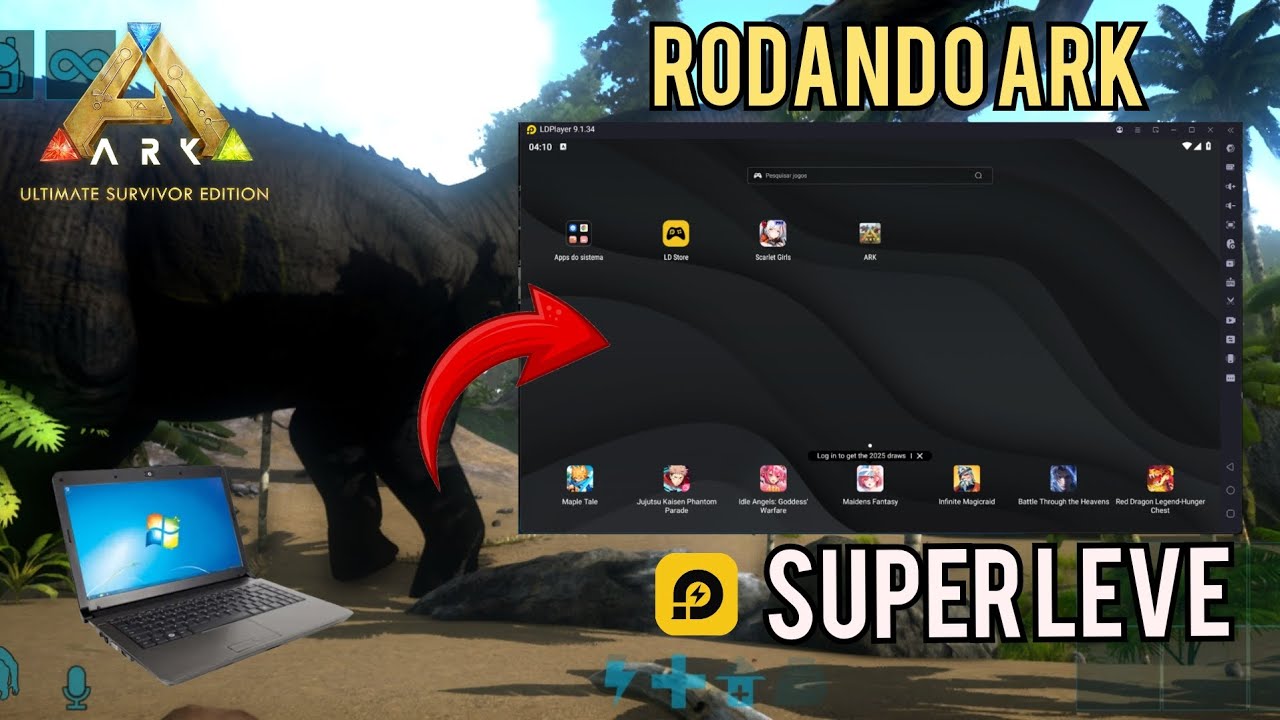 MELHOR EMULADOR PRA JOGAR ARK ULTIMATE MOBILE (PC FRACO) CONFIGURAR 4 GB RAM SEM PLACA DE VIDEO