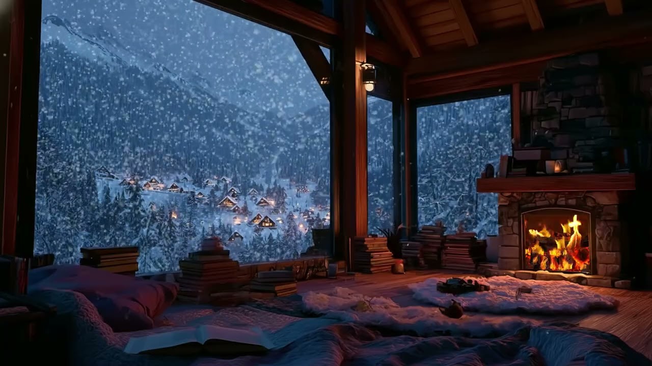 Cozy Snow Cabin Night with Soft Fire Sounds for Deep Sleep Support and Ultimate Calm