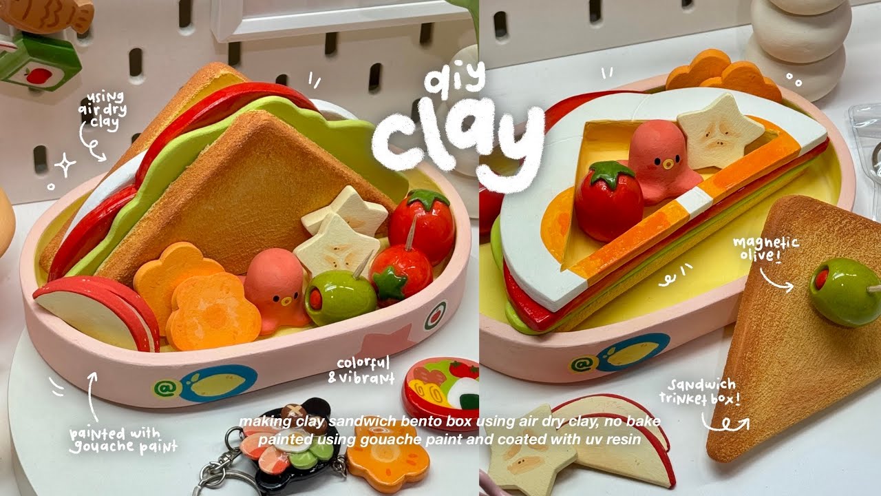 making clay sandwich trinket box🍱🥪🍎 using air dry clay / no bake