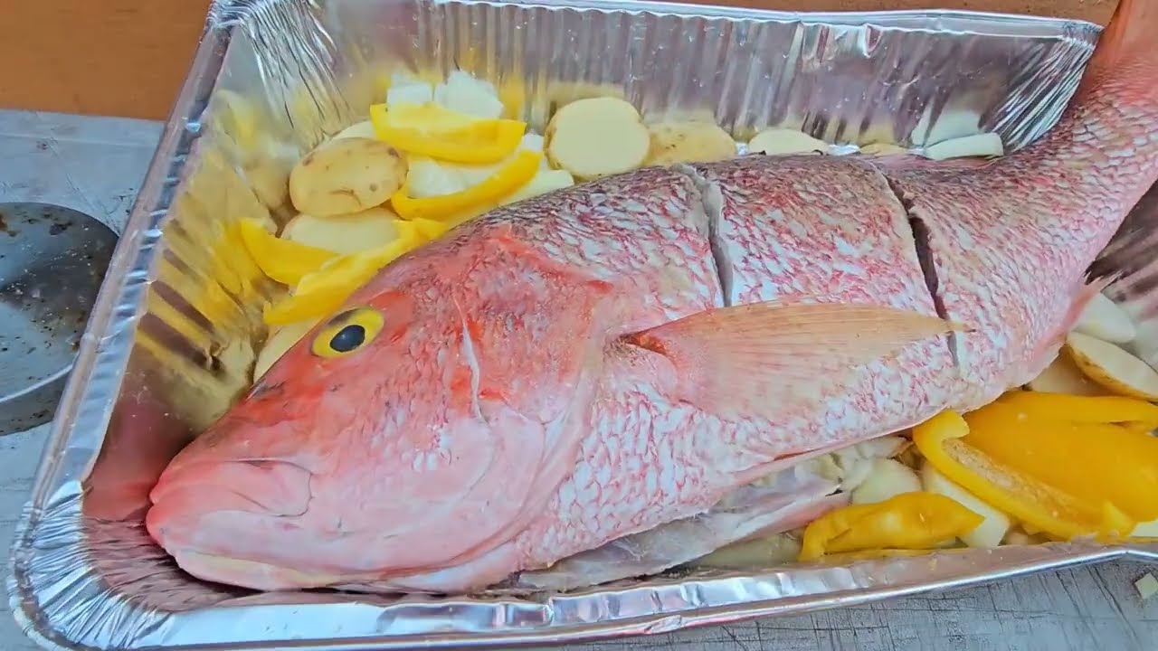 Pargo asado al carbón pasando el domingo en familia y mira el final como quedó todo