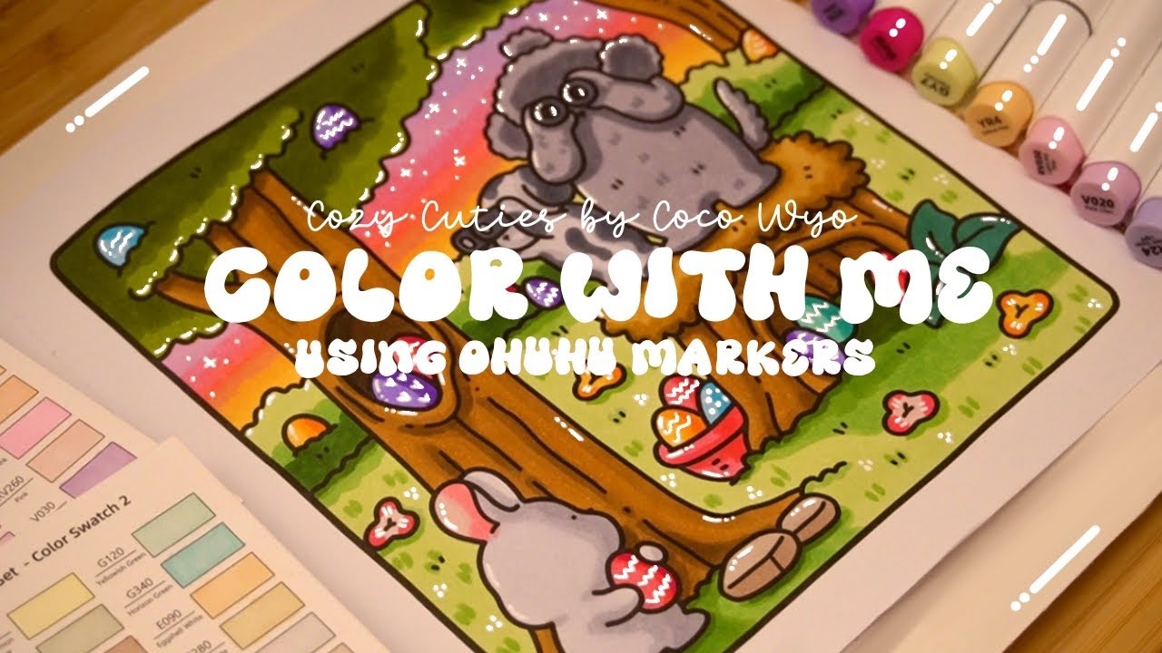 Color with me (ASMR) 🐰💕 'Cozy Cuties' by Coco Wyo using Ohuhu markers 🌱✏️ #adultcoloring #asmr