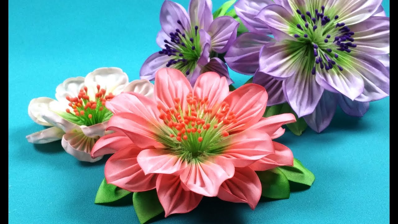 Kanzashi fabric flowers / Flores de tela kanzashi / Цветы из ткани. Канзаши