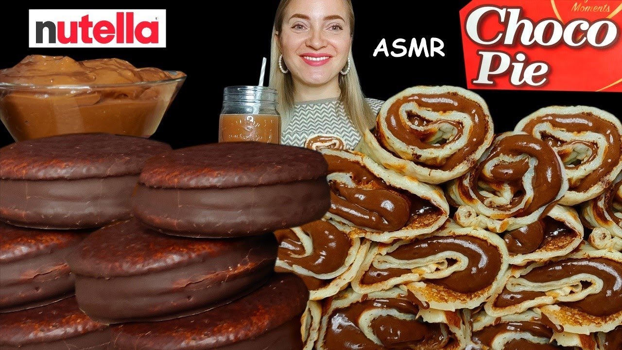 ASMR CREPES & CHOCO PIE | Eating CHOCOLATE desserts | Nusha ASMR