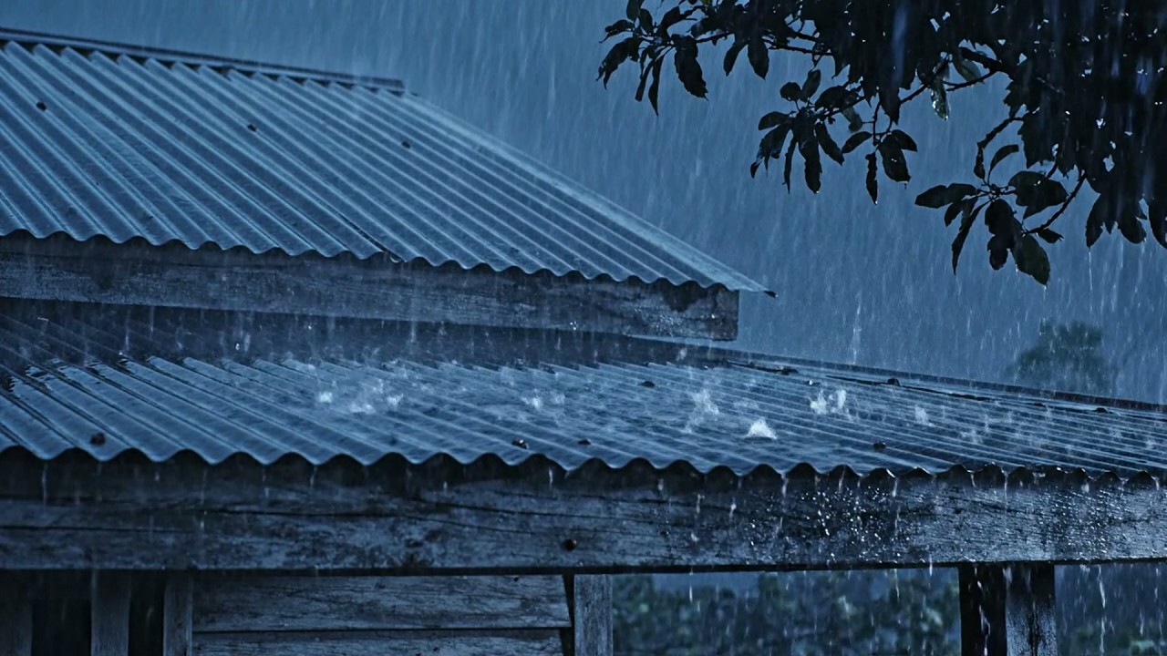 Fall Asleep to the Pounding Rain & Distant Thunder on the Faded Metal Roof in Gloomy Forest at Night