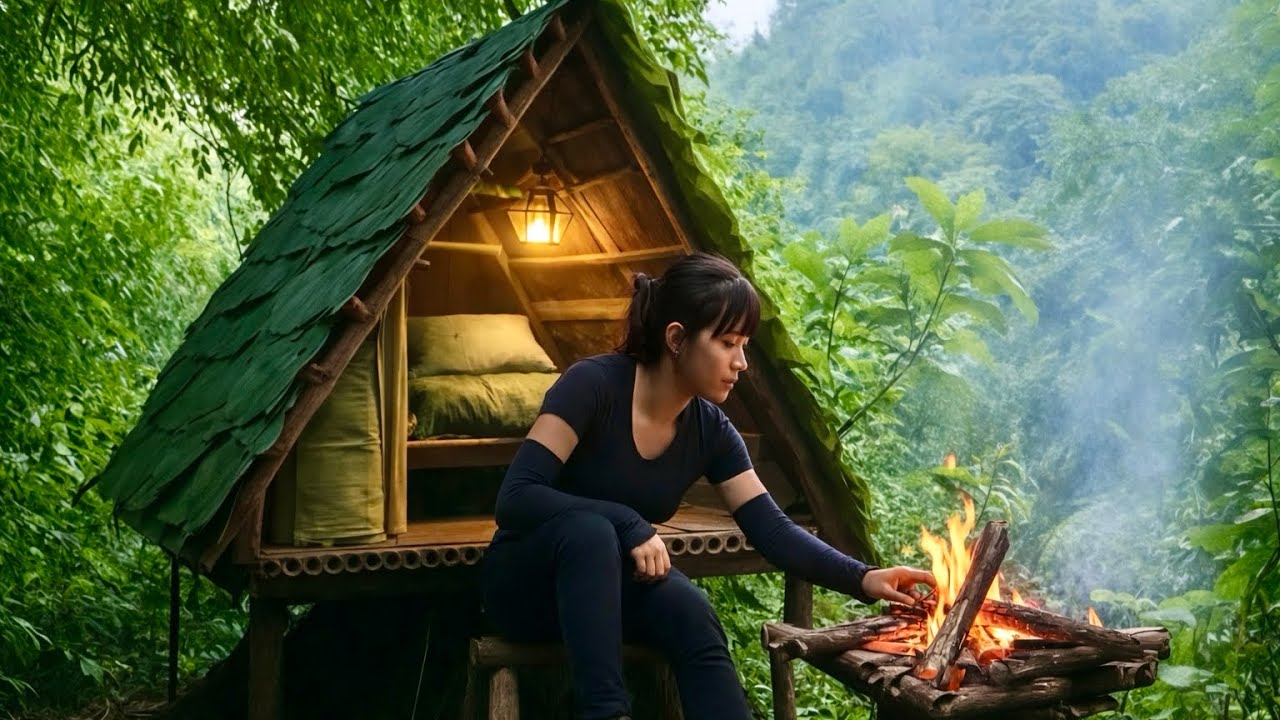 Alone in the Deep Forest | Secret Shelter and aWarm Campfire - Solo Survival