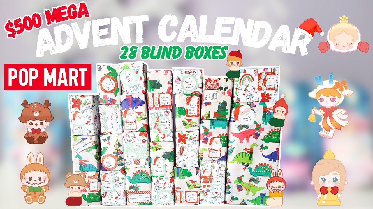 28 POPMART SURPRISES! $500 Mega Pop Mart Blind Box Advent including 24 different series 🎄 in 4K!