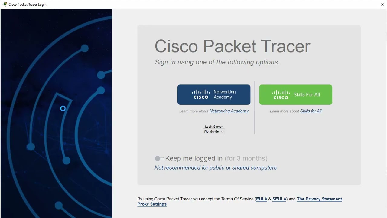 Activating Packet Tracer using Cisco credential