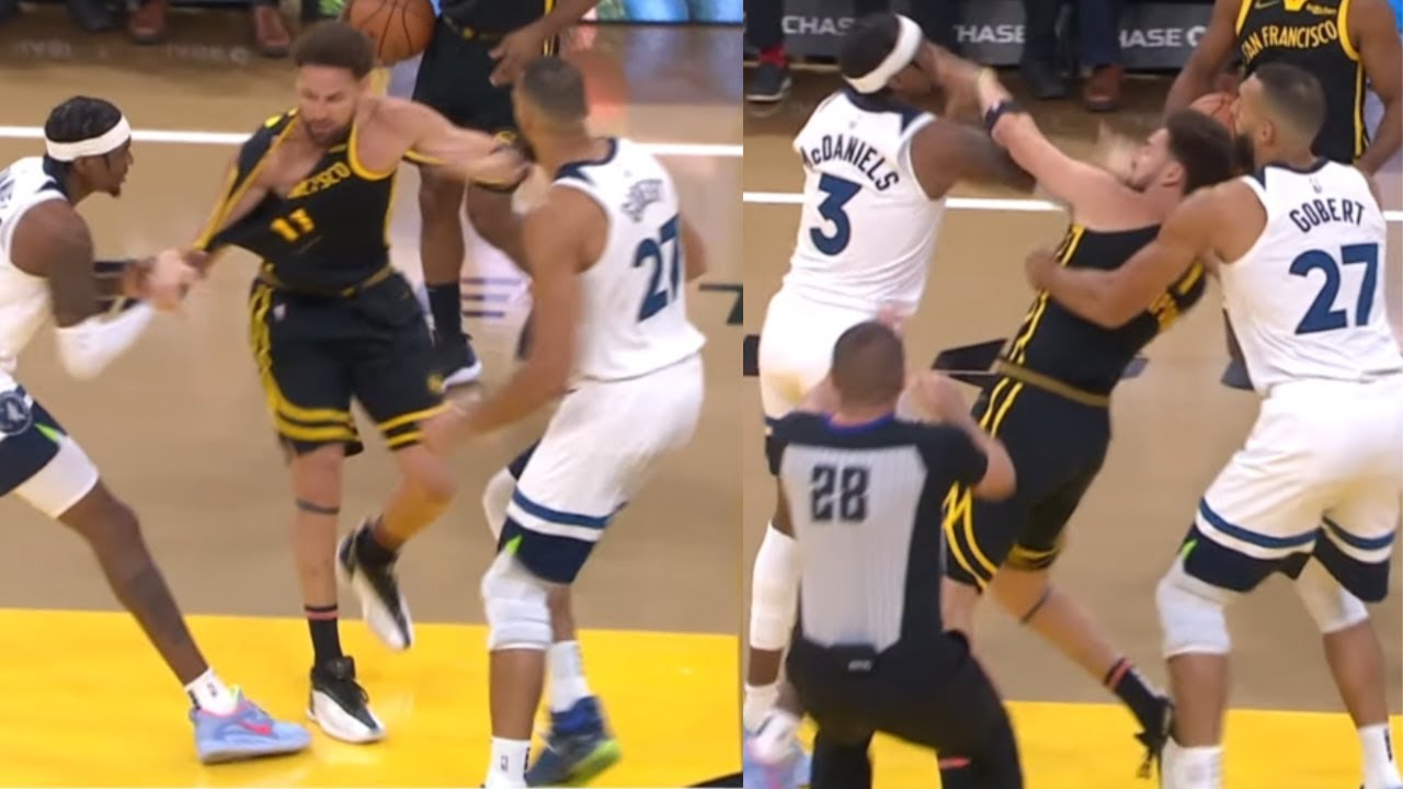 KLAY THOMPSON PUNCHES JADEN MCDANIELS AFTER BULLIED & RUDY GOBERT HOOKS HIM! *FULL VIDEO!