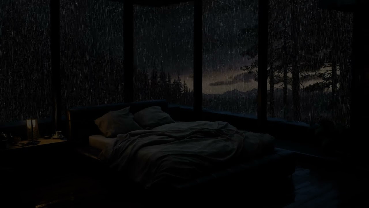 Adieu l'insomnie avec la pluie et le tonnerre sur un toit de tôle rassis dans la forêt la nuit