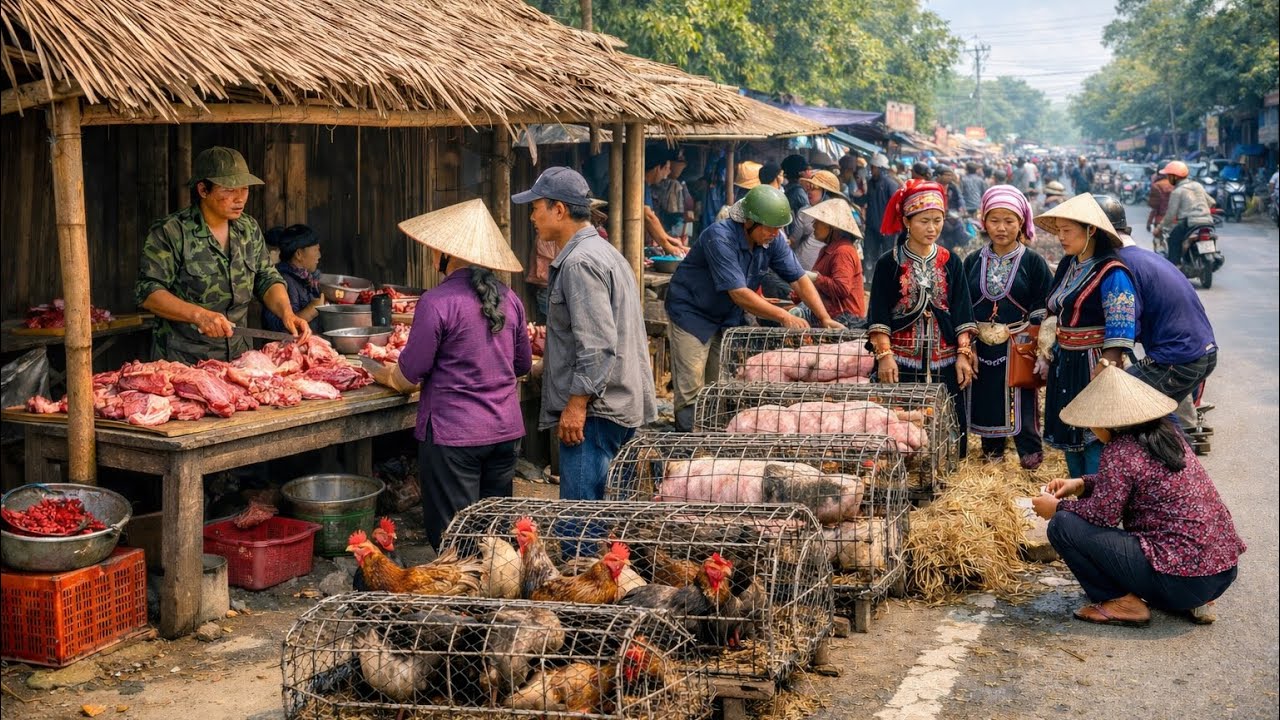 The largest market in Northwest Vietnam attracts thousands of tourists who come to buy buffalo meat.