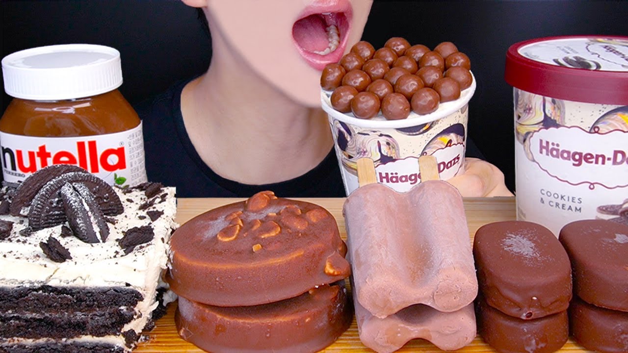 ASMR HAAGEN-DAZS MALTESERS CHOCOLATE ICE CREAM CAKE MUKBANG 몰티져스 초콜릿 아이스크림 먹방チョコレート咀嚼音 EATING SOUNDS