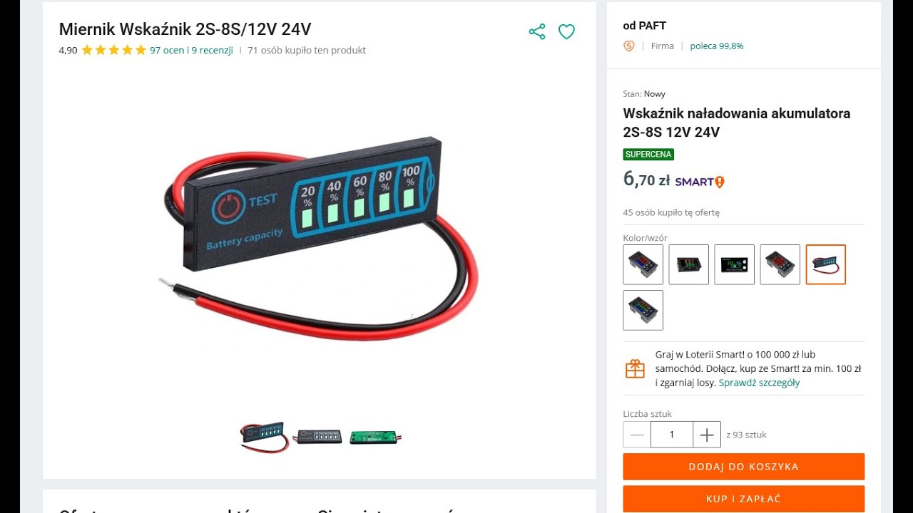 Miernik Wskaźnik 2S-8S/12V 24V