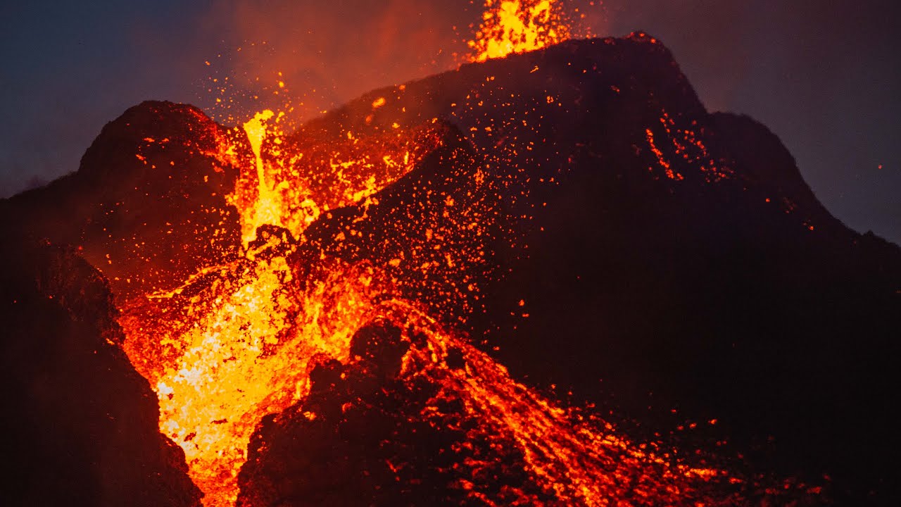 Fagradalsfjall Volcano Iceland April 2021 Night Drone footage