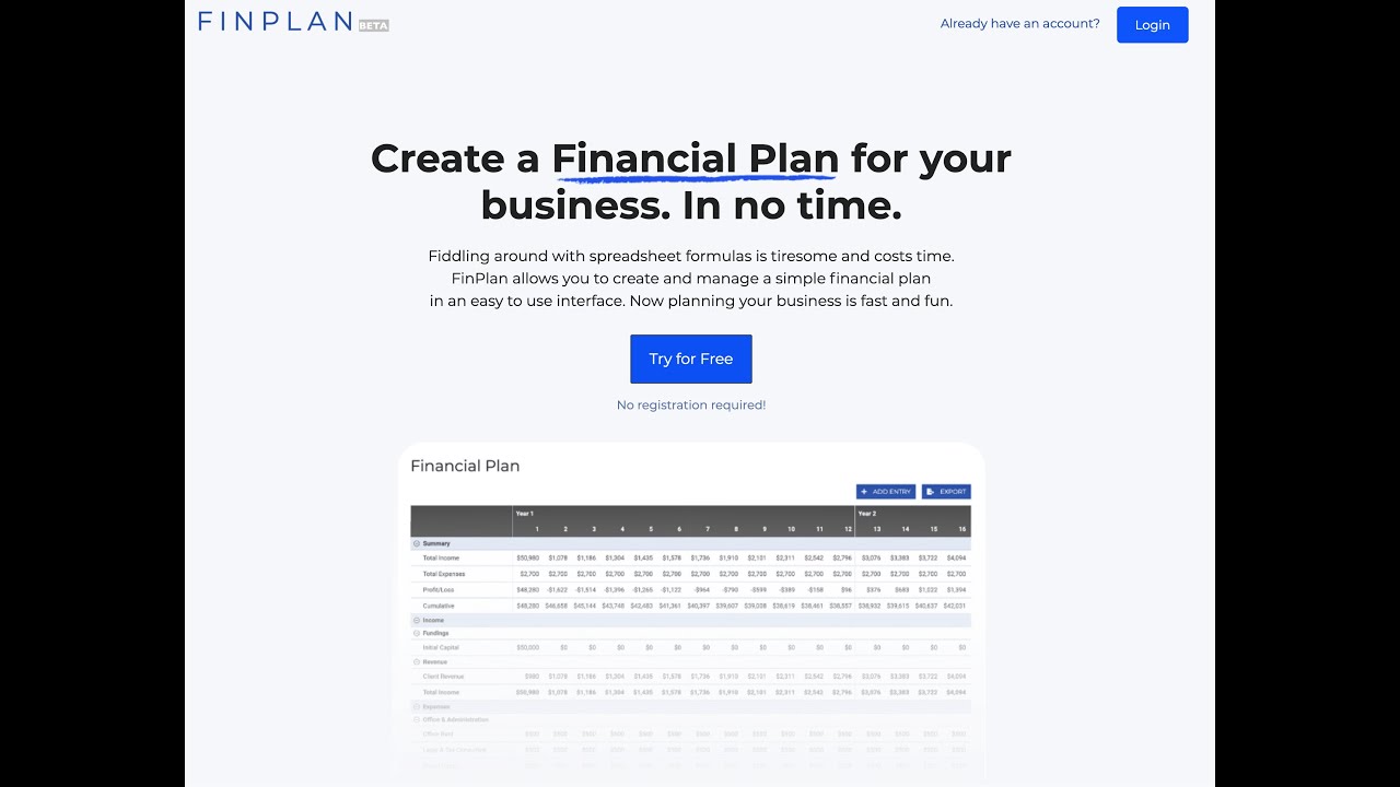 FinPlan.io - Financial Plan Product Intro