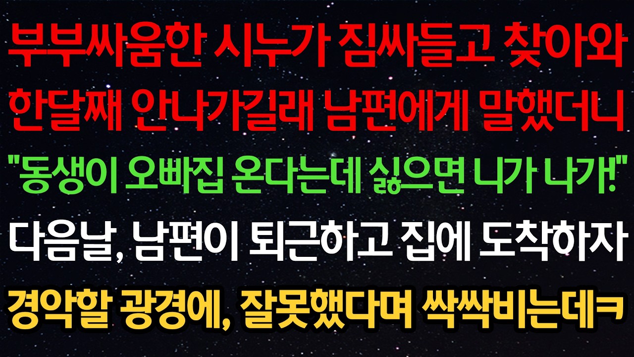 부부싸움한 시누가 짐싸들고 찾아와 한달째 안나가길래 남편에게 말했더니 