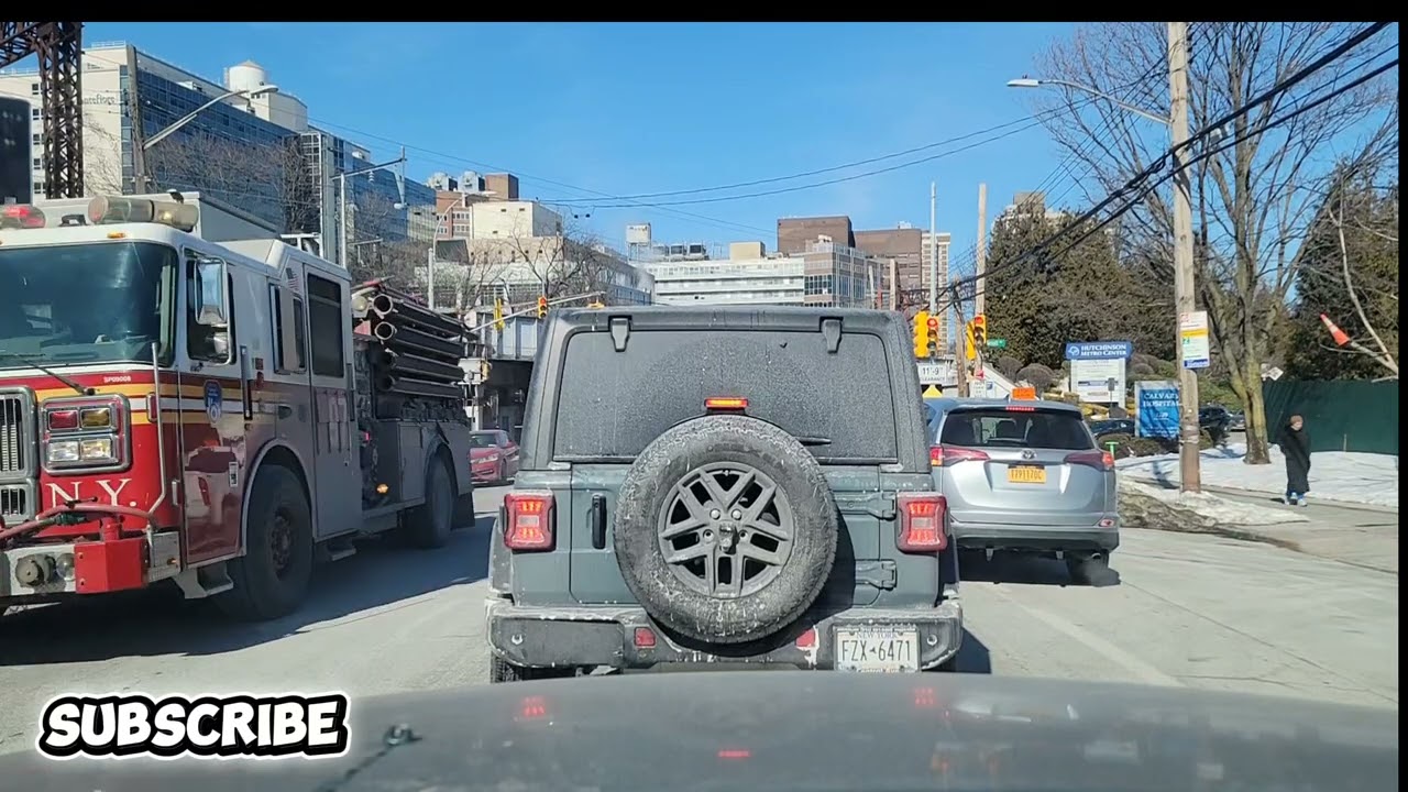 Driving through a city blocked by snow and salt 