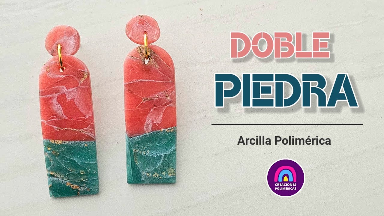 Pendientes efecto DOBLE PIEDRA de arcilla polimérica | Creaciones Poliméricas