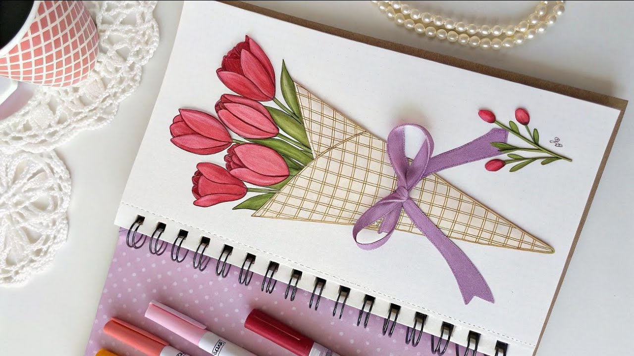 Beautiful gift drawing flowers drawing for best friend gift card for best friend 