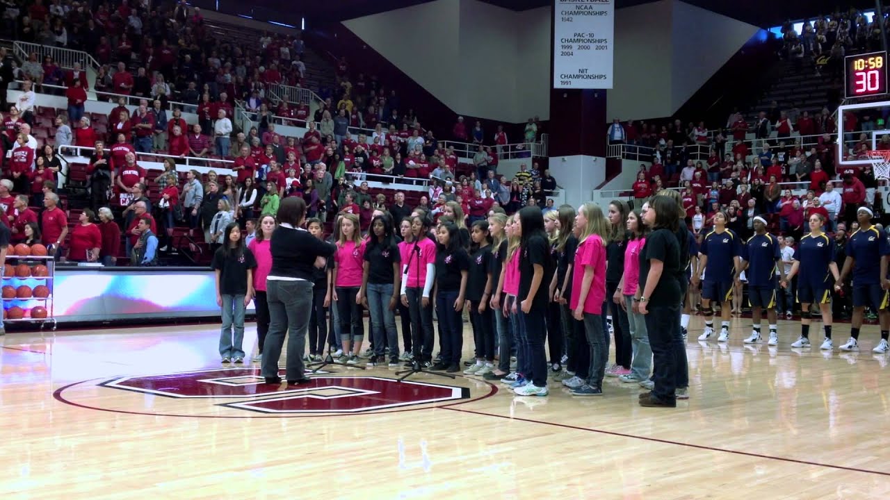 Peninsula Girls Chorus perform the national anthem at the Stanford Vs. Cal Women's Basketball Game