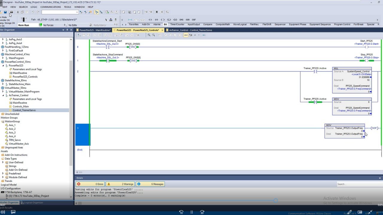 Powerflex 525 Controls In Studio 5000 V32 | Start & Stop Commands With Speed Controls