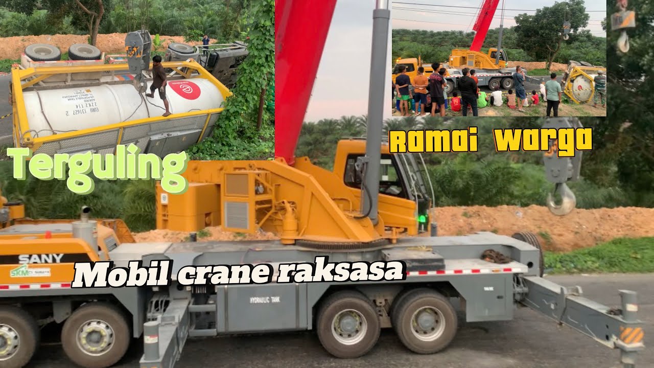 Baru kali ini crane raksasa narik trailer sampe rame warga yg melihat karena penasaran 😱‼️