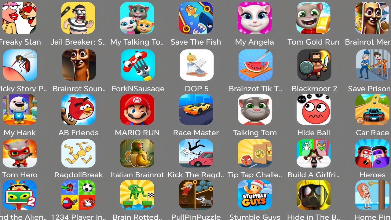 Freaky stan,Roblox,Minecraft,Save The Fish,My Hank,DOP 5,Race Master,Hide in Backrooms,Tom Hero 