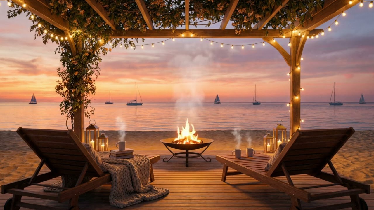 Beach Fire at Sunset 🔥 Ocean Waves & Crackling Fire | Best Ambience for Relaxation (8H)
