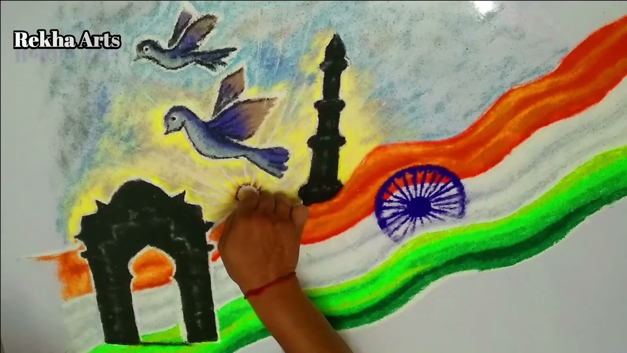 Easy Republic day rangoli || प्रजासत्ताक दिन विशेष रांगोळी || २६ जनवरी रंगोली 🇮🇳🐥🦜