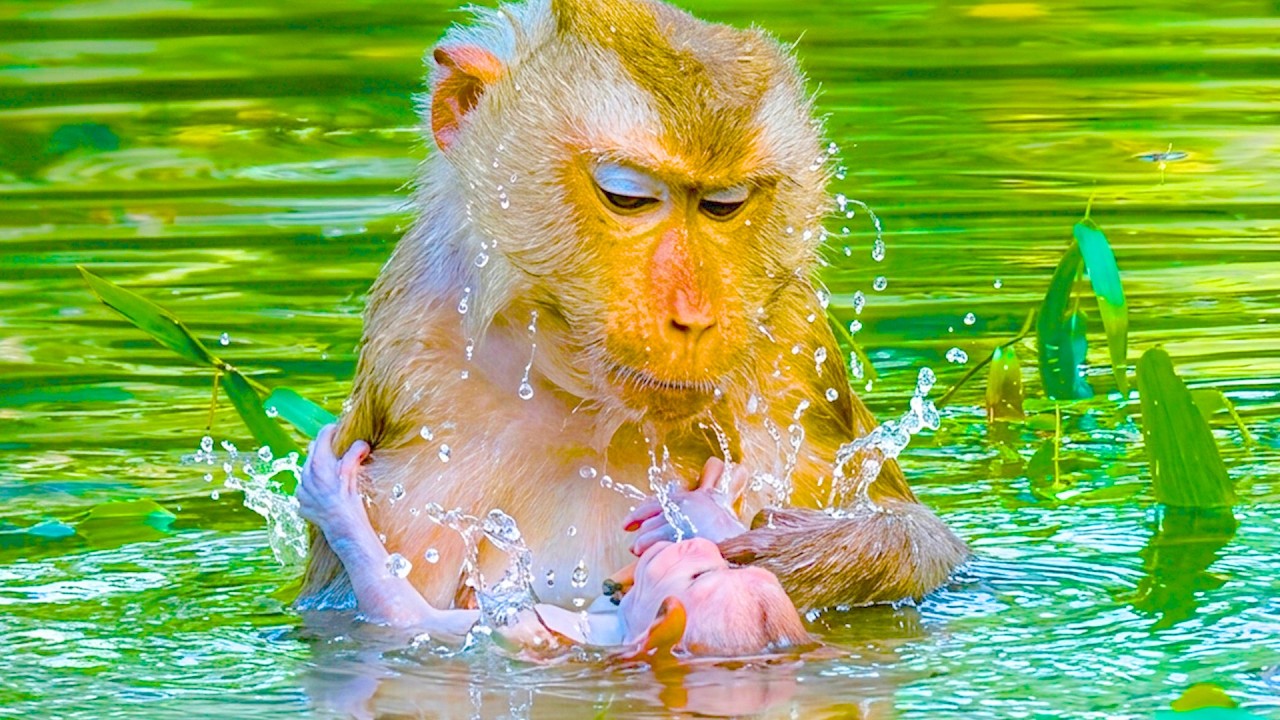 Unforgettable memories.! Libby holds her newborn Levy for a bath in a large pool