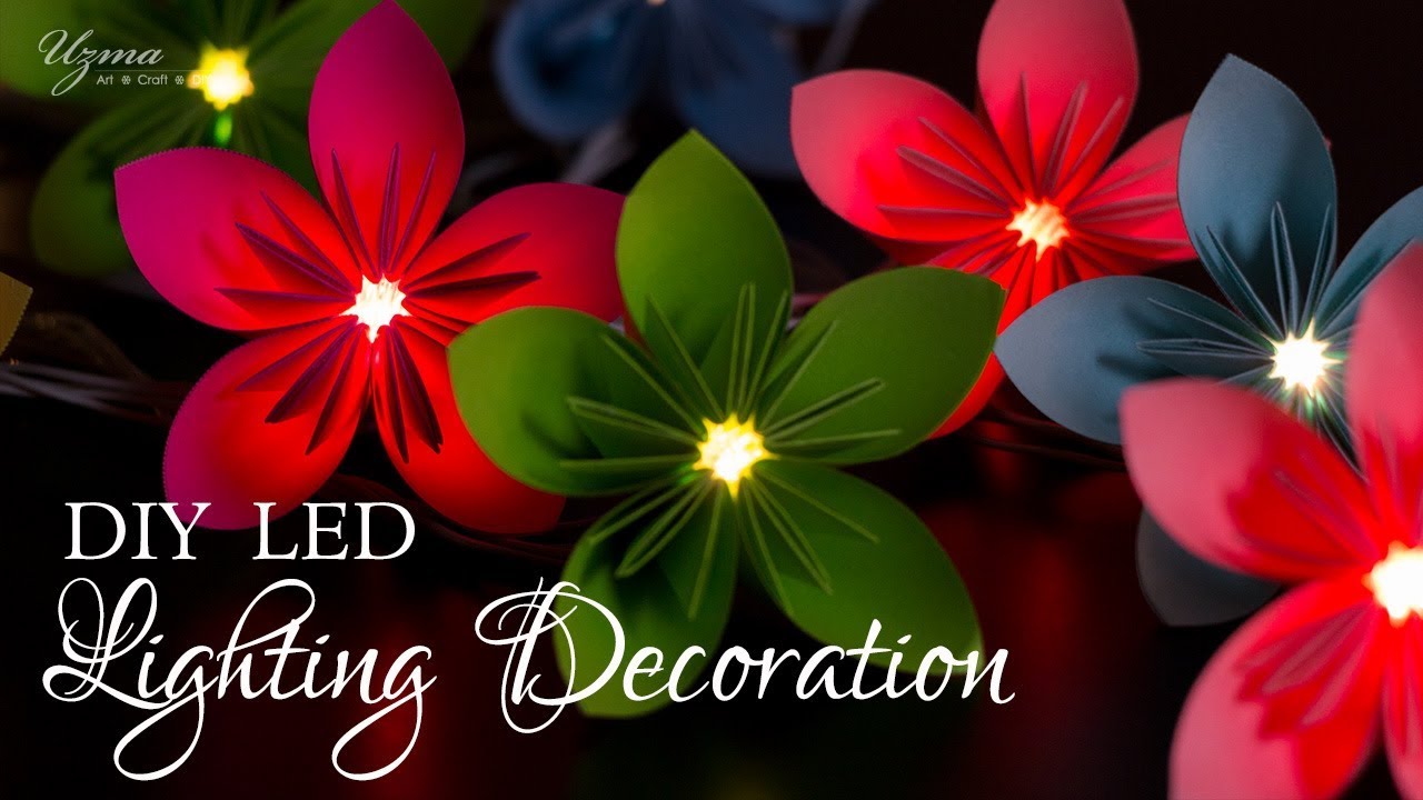 Diwali Lighting Decoration | LED string light decor using paper flowers