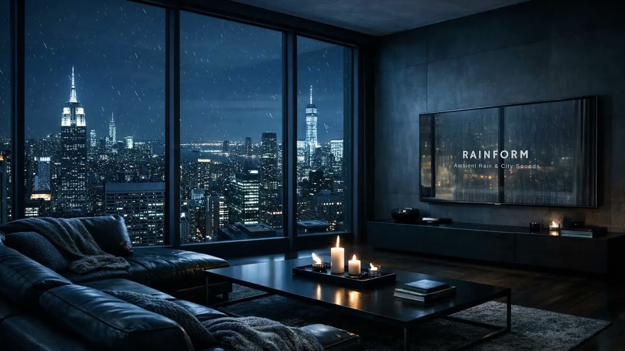 Cozy Manhattan Rainstorm at Night | 4K City Ambience, Thunder Sounds for Sleep