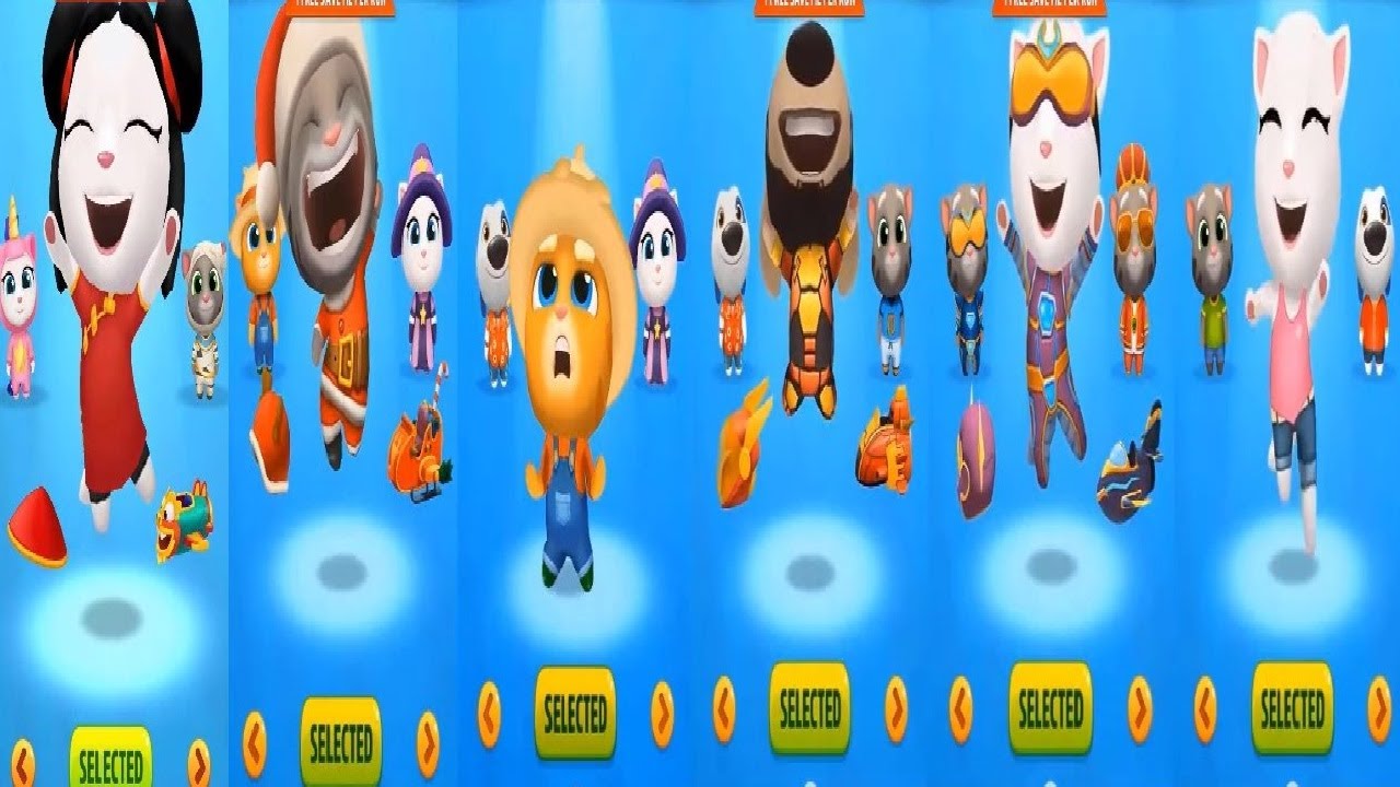 Talking Tom Gold Run Lucky Angela VS SANTA TOM FARMER GINGER IRON BEN Cyber Angela angela Boss Fight